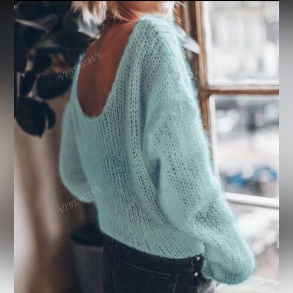 Baby Blue Loose Fit Lightweight Long Sleeve Mohair Sweater - Picture 2 of 8